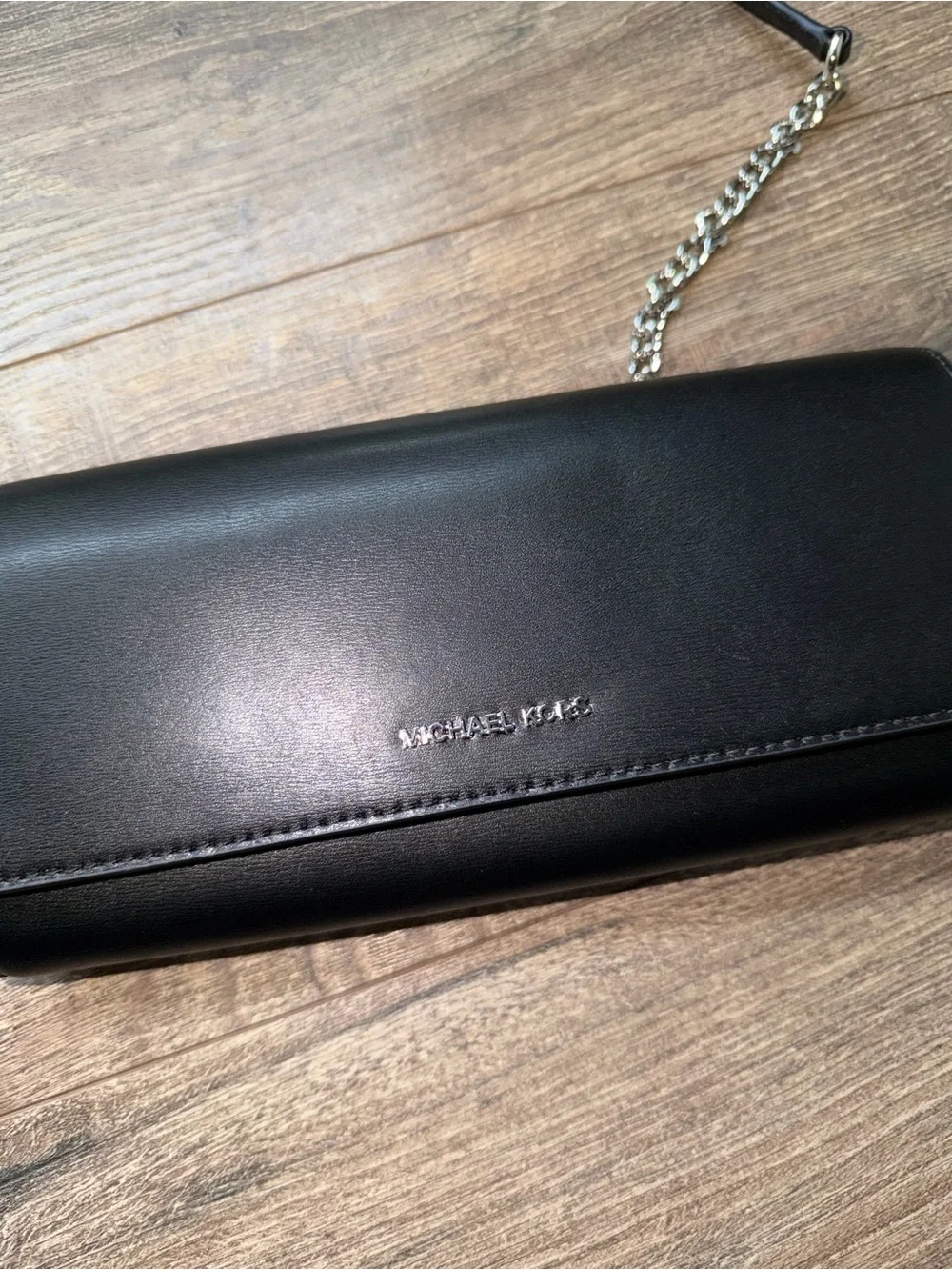 Michael Kors Black Leather Chain-Strap Wristlet Crossbody